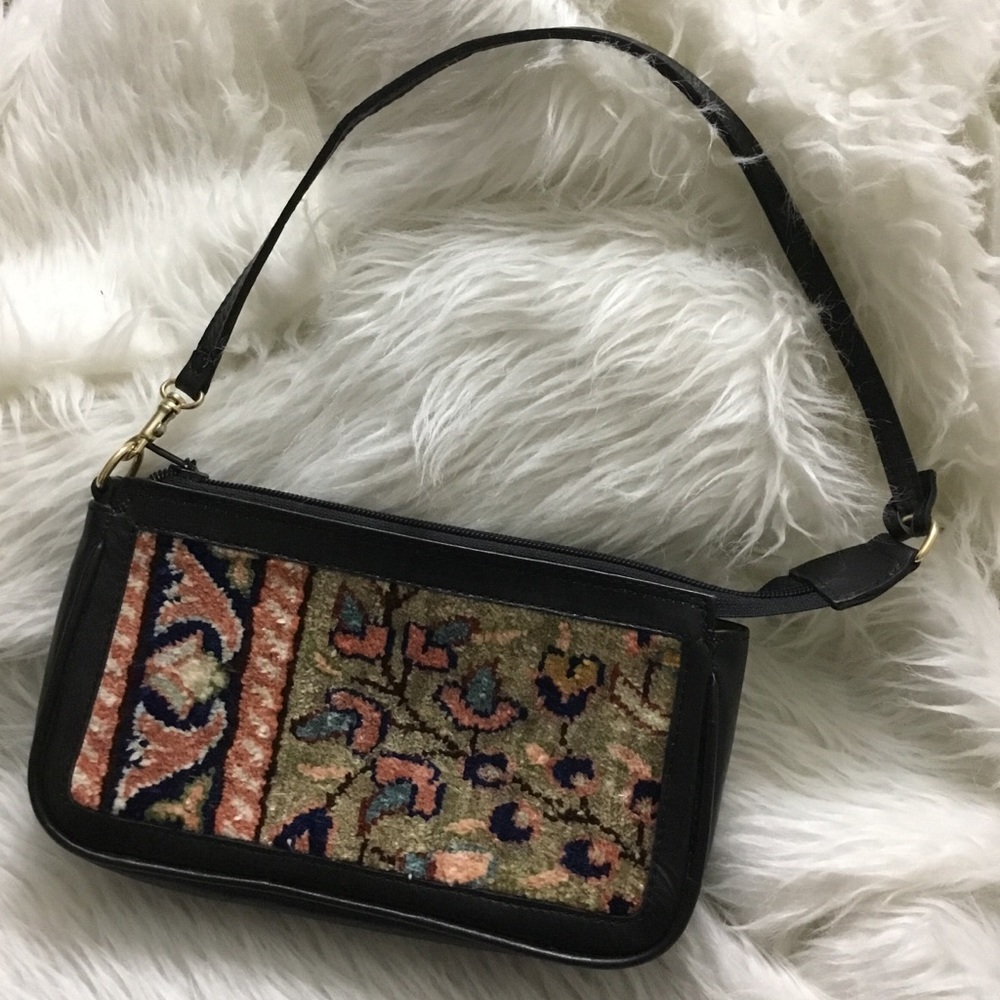 Boho Black leather tapestry shoulder purse